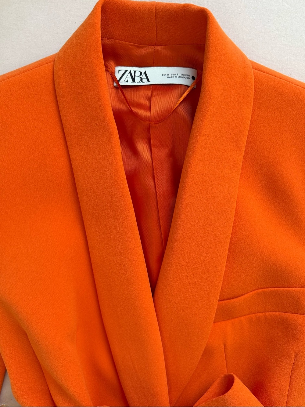 ZARA Orange Shawl Collar Belted Blazer - Picture 4 of 5